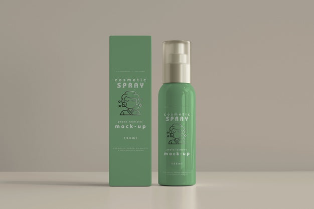 Free Spray Bottle With Box Mockup Psd