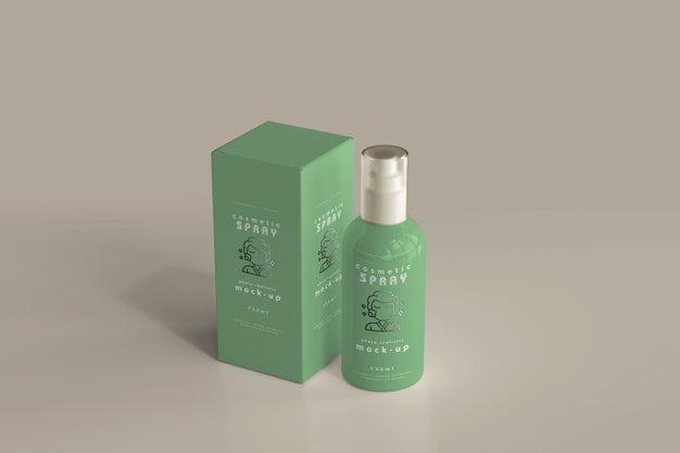 Free Spray Bottle With Box Mockup Psd