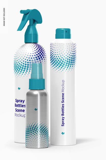 Free Spray Bottles Scene Mockup, Front View Psd