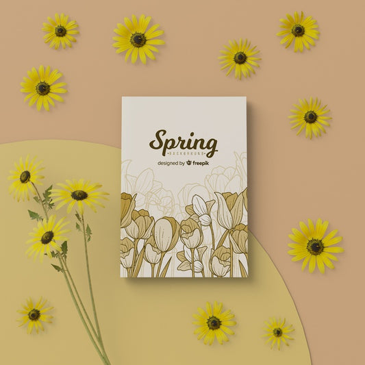 Free Spring Card With 3D Blooming Floral Frame Psd