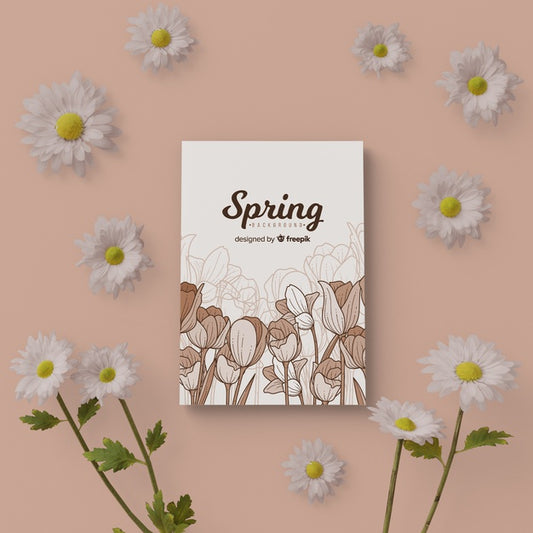 Free Spring Card With 3D Floral Frame Psd