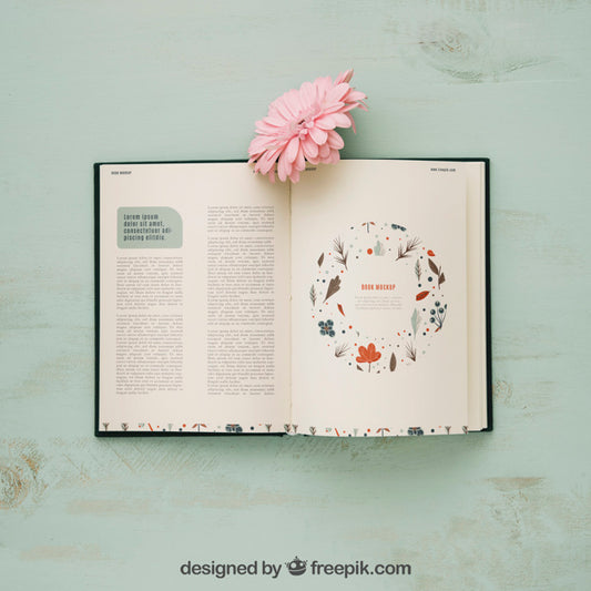 Free Spring Concept Mockup With Book And Pink Flower Psd