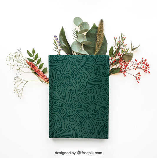 Free Spring Concept Mockup With Book On Leaves Psd