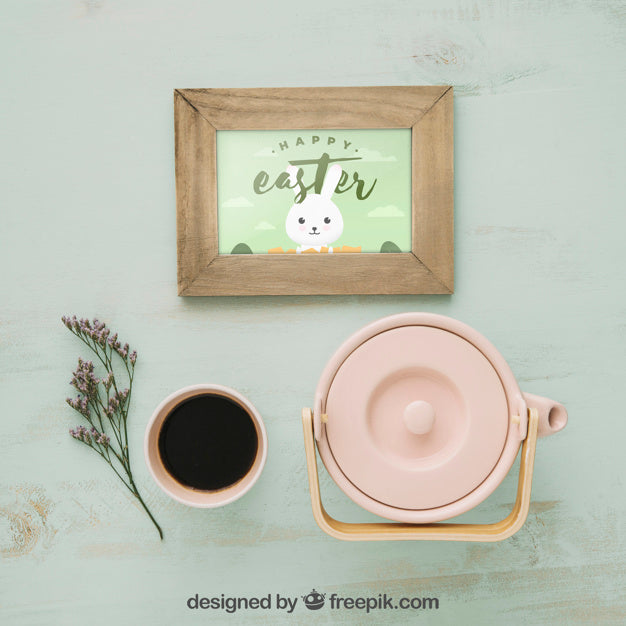 Free Spring Concept Mockup With Frame And Coffee Psd