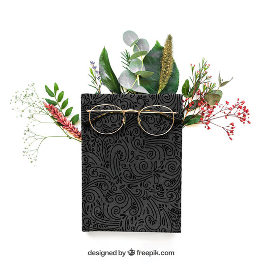 Free Spring Concept Mockup With Glasses On Book Psd
