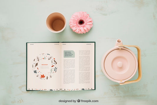 Free Spring Concept Mockup With Open Book And Coffee Psd