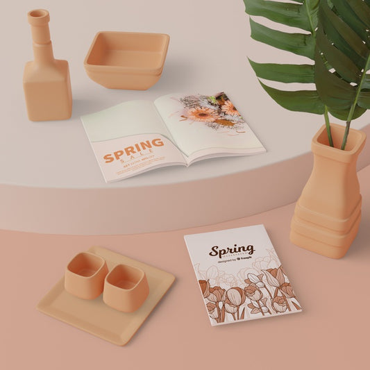 Free Spring Decorations With Card On Table Mock Up Psd