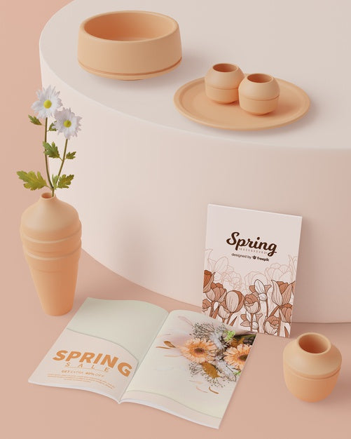 Free Spring Decorations With Card On Table With Mock-Up Psd