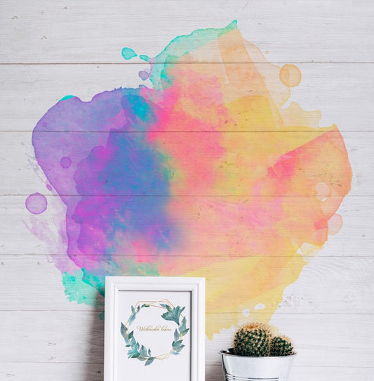 Free Spring Frame Mockup With Wall With Watercolor Spots Psd