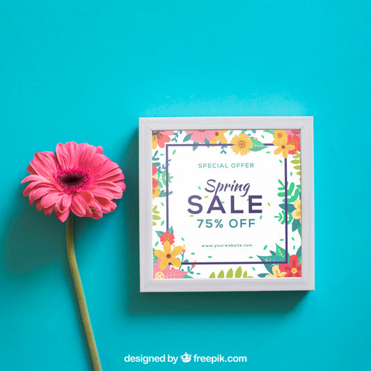 Free Spring Mock Up With Frame And Flower Psd