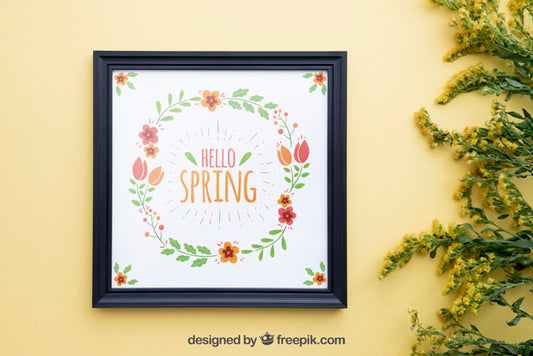 Free Spring Mock Up With Frame And Wildflowers On Right Psd