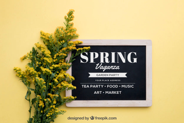 Free Spring Mock Up With Slate And Wildflowers Psd