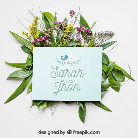Free Spring Mockup With Blue Card Psd