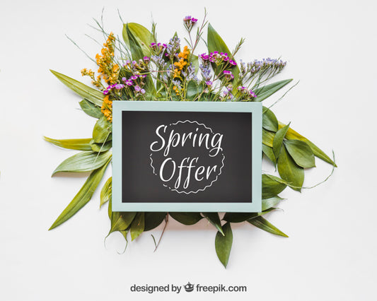 Free Spring Mockup With Blue Frame Psd