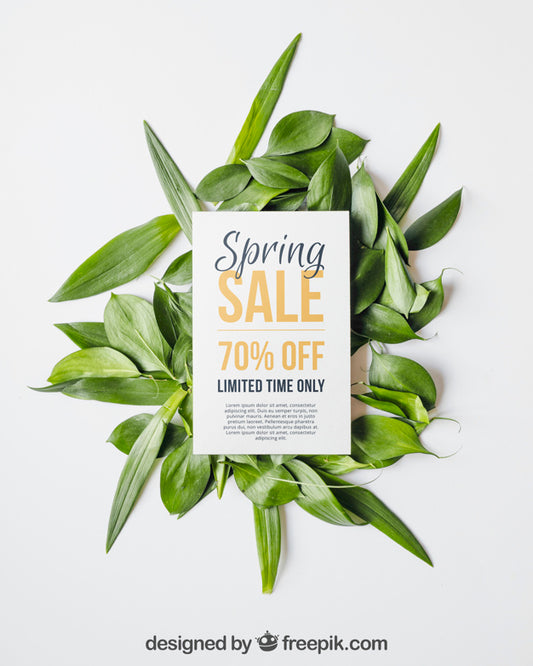 Free Spring Mockup With Card And Leaves Psd