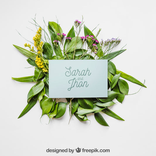 Free Spring Mockup With Card On Leaves Psd