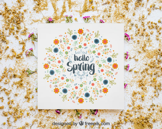 Free Spring Mockup With Card Psd
