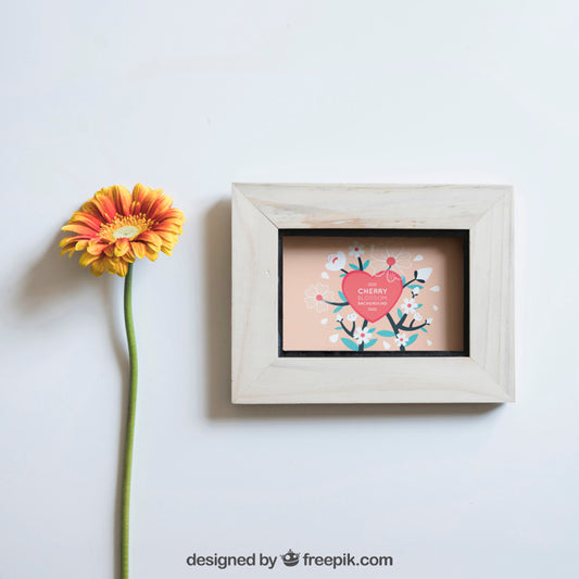 Free Spring Mockup With Frame And Flower Psd
