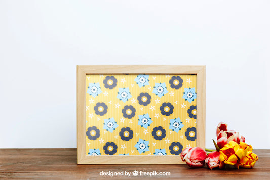 Free Spring Mockup With Frame And Flowers Psd