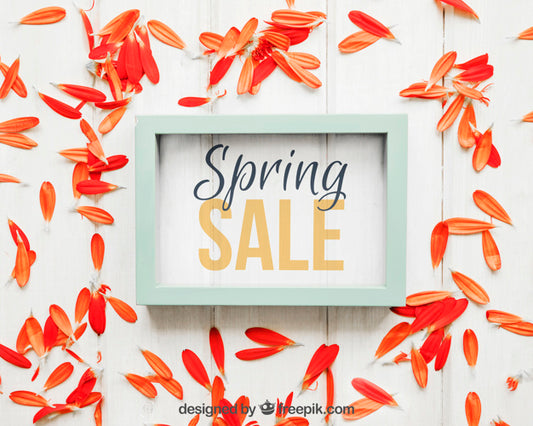 Free Spring Mockup With Frame And Petals Psd