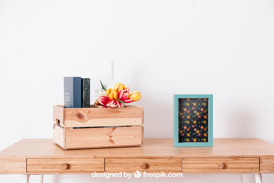 Free Spring Mockup With Frame Next To Box Psd