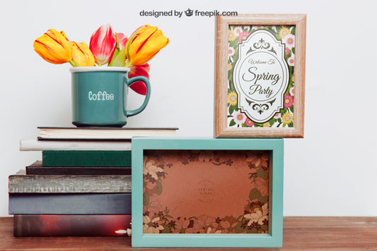 Free Spring Mockup With Frames And Books Psd