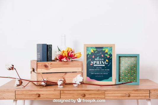 Free Spring Mockup With Frames And Box Psd