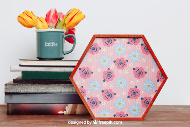 Free Spring Mockup With Hexagonal Frame Psd
