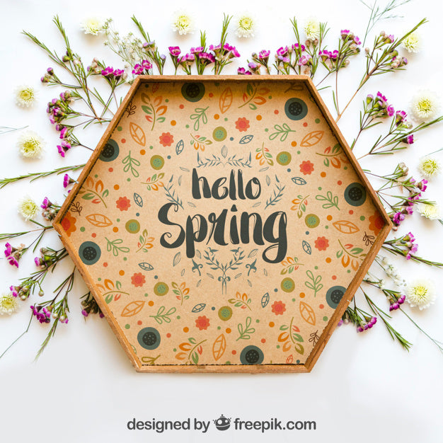 Free Spring Mockup With Hexagonal Frame Psd
