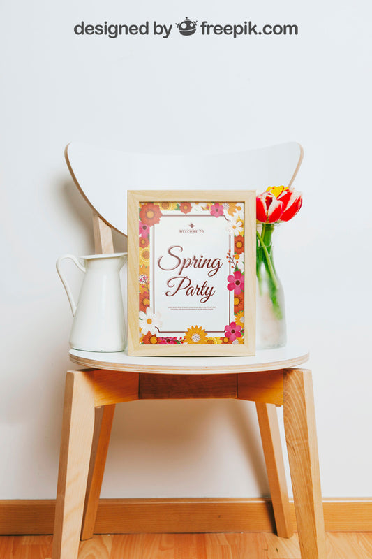 Free Spring Mockup With Rectangular Frame Over Chair Psd