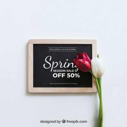 Free Spring Mockup With Rose On Slate Psd