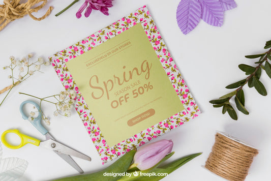 Free Spring Mockup With Scissors Psd