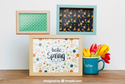 Free Spring Mockup With Three Frames Psd