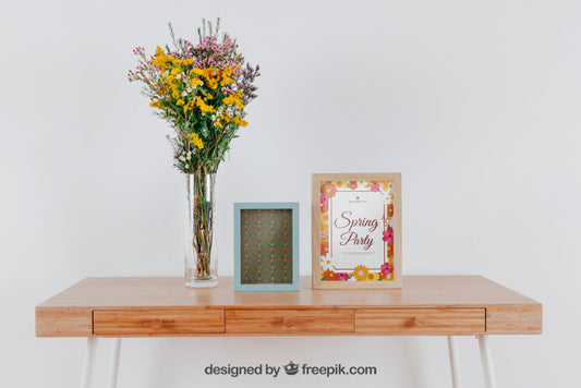 Free Spring Mockup With Two Frames Over Table Psd