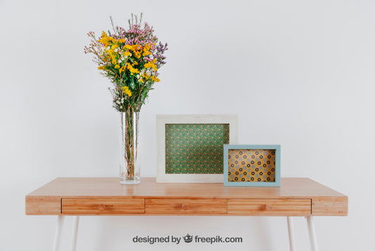 Free Spring Mockup With Two Horizontal Frames Over Table Psd