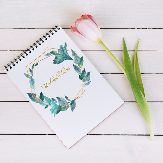 Free Spring Notebook Mockup With Decorative Plant In Top View Psd ...