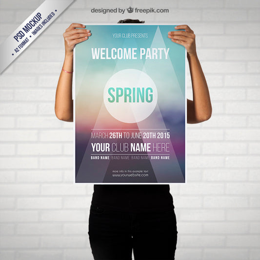 Free Spring Party Poster Mockup Held by a Woman