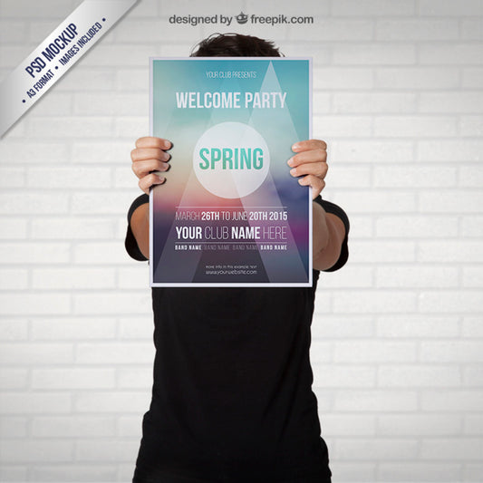 Free Man Holding a Party Poster Flyer Mockup