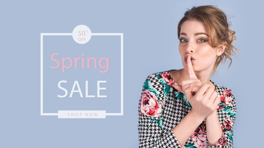 Free Spring Sale Mockup With Stylish Woman Psd