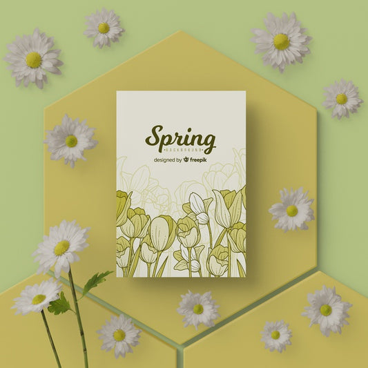 Free Spring Time Card With 3D Flowers Psd
