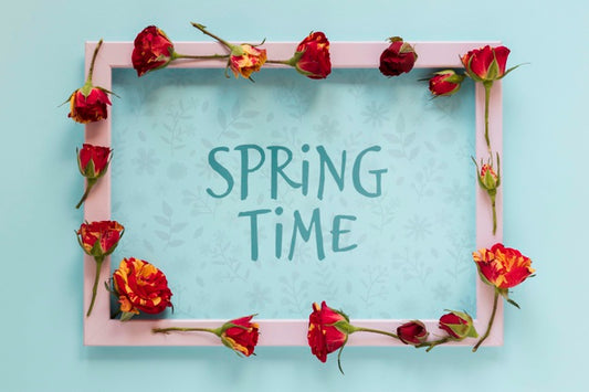 Free Spring Time With Floral Frame Psd