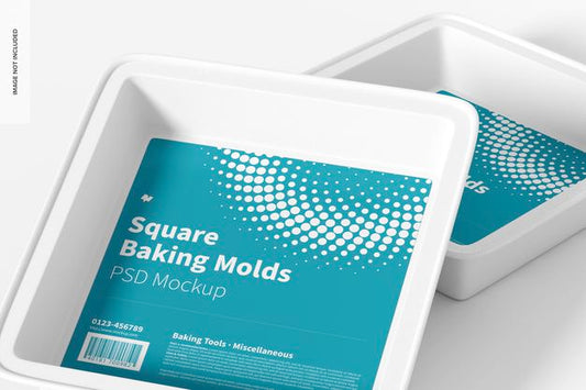 Free Square Baking Molds Mockup, Close Up Psd