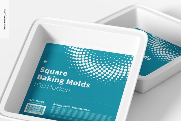 Free Square Baking Molds Mockup, Close Up Psd