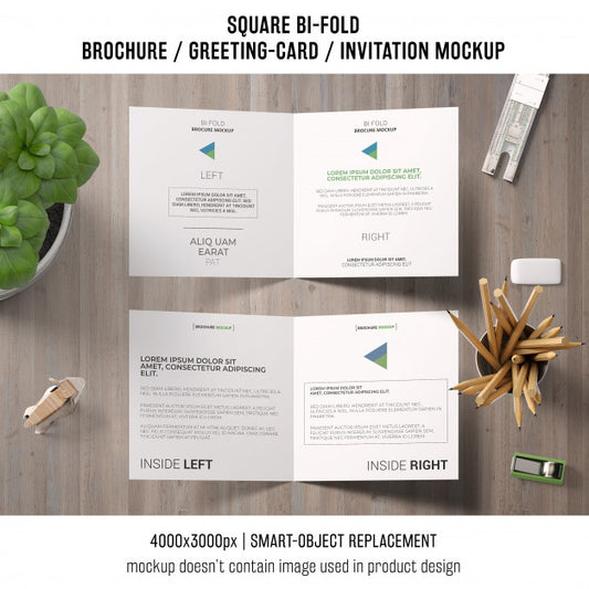 Free Square Bi-Fold Brochure Or Greeting Card Mockup Concept Psd