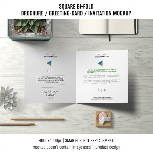 Free Square Bi-Fold Brochure Or Greeting Card Mockup From Above Psd