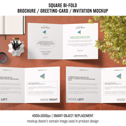 Free Square Bi-Fold Brochure Or Greeting Card Mockup Of Three Psd