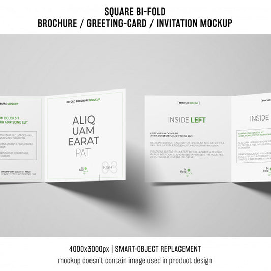 Free Square Bi-Fold Brochure Or Greeting Card Mockup Of Two On White Background Psd