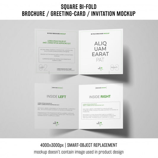 Free Square Bi-Fold Brochure Or Greeting Card Mockup On White Background Psd