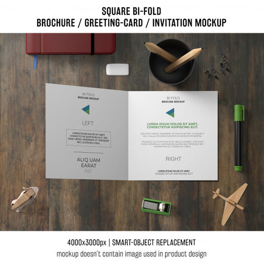 Free Square Bi-Fold Brochure Or Greeting Card Mockup With Decorative Elements Psd