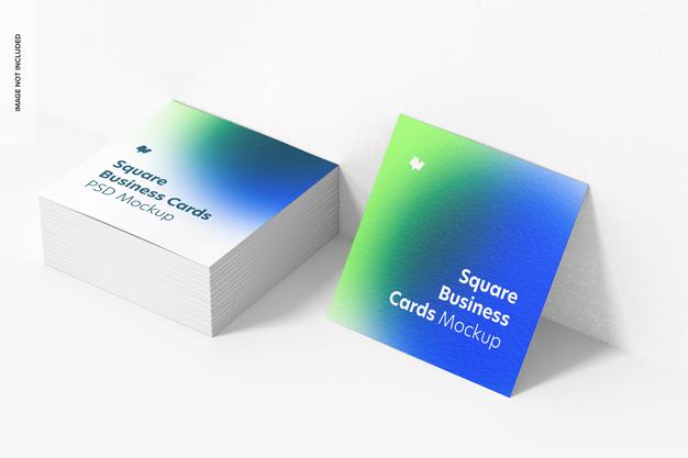 Free Square Business Cards Mockup, Stacked Set Psd